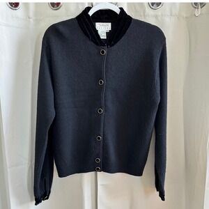 Vtg Talbots Cardigan Sweater Velvet Trim Button Lambswool Angora Blend Y2K 19413